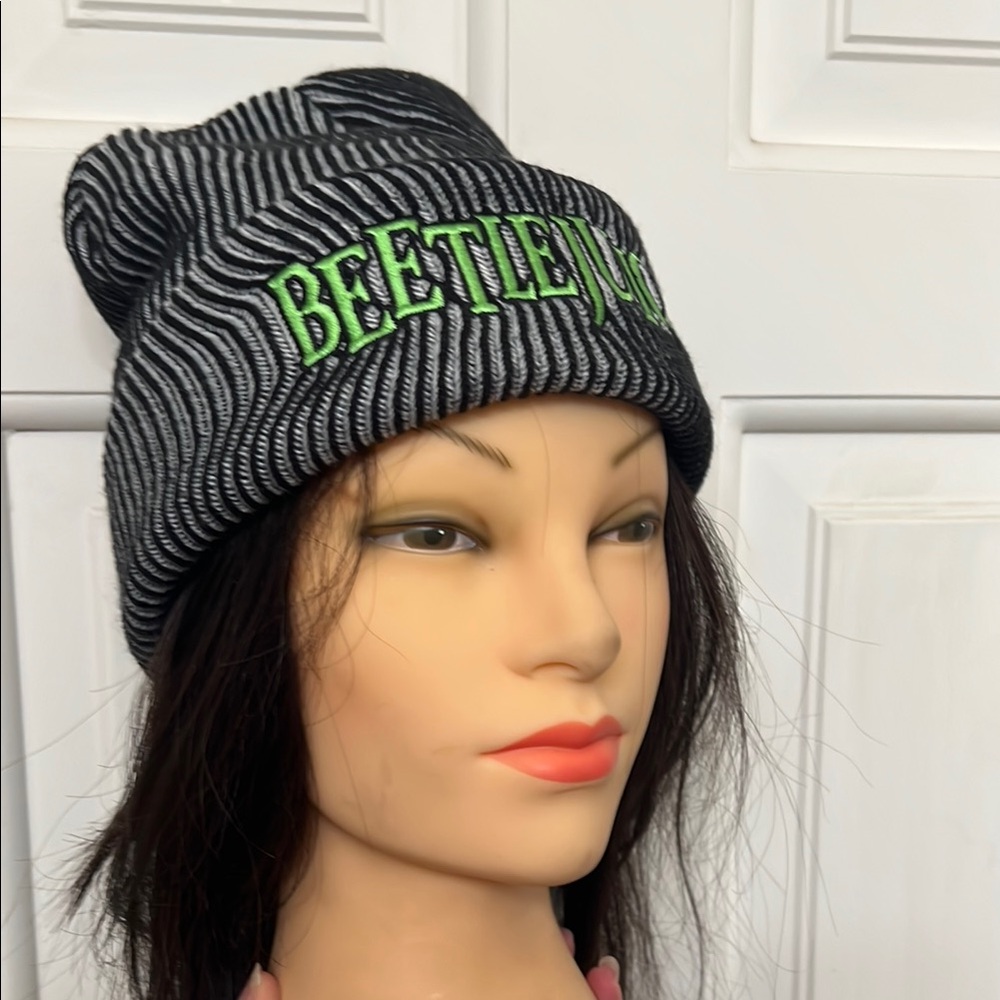 Striped Black and White Beanie